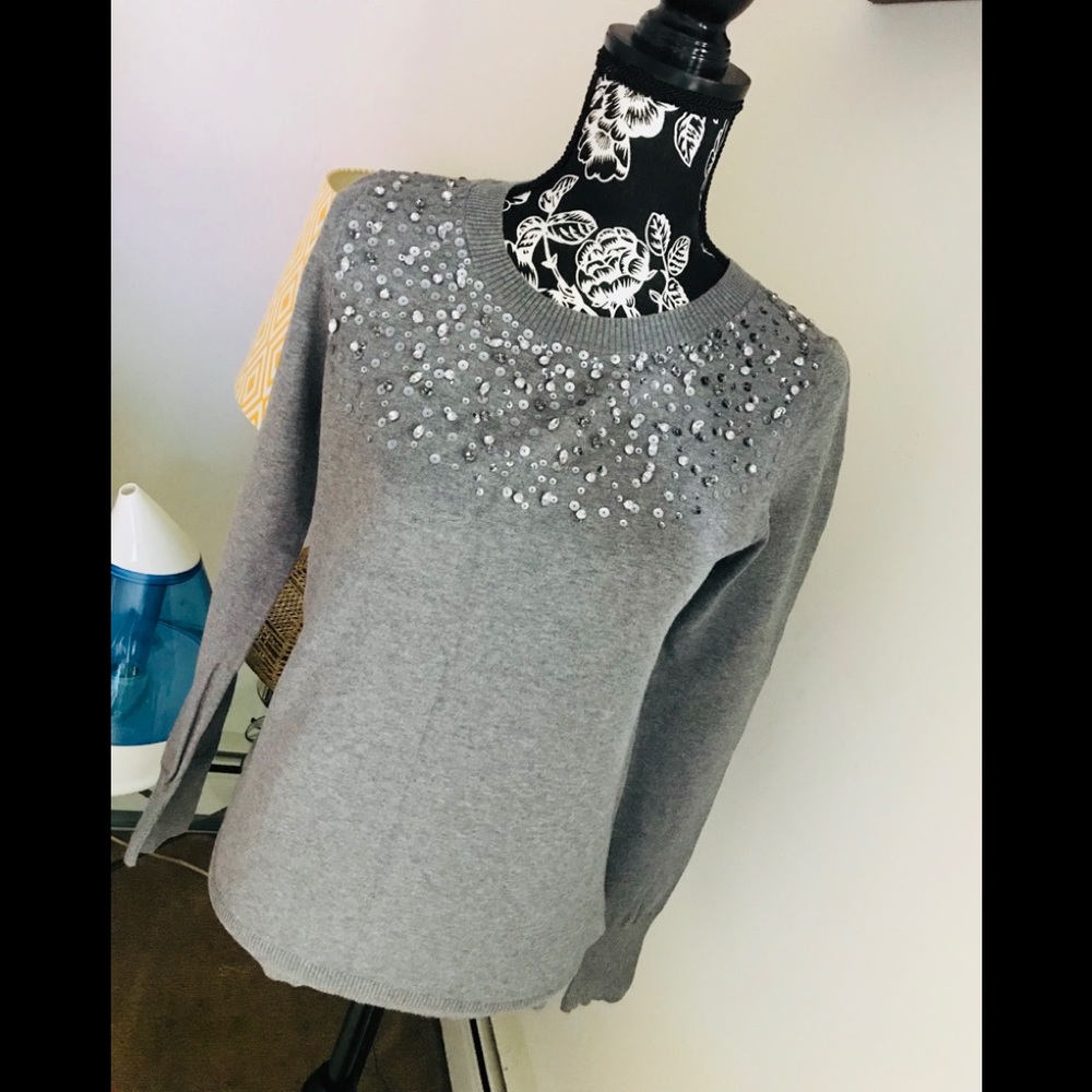 Express Sequined Front Sweater - image 1